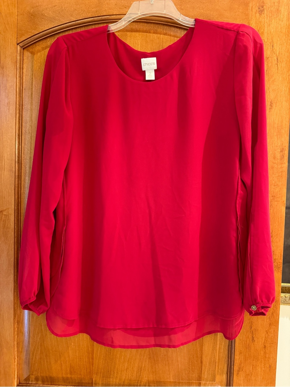 Chico's Women's Bright Red Long-Sleeve Blouse